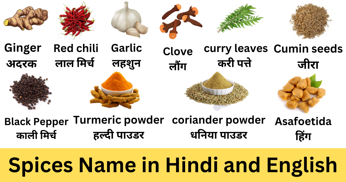 100 मसालों के नाम हिंदी और इंग्लिश में | Spices Name in Hindi and English