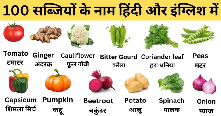 100 सब्जियों के नाम (Sabjiyon ke Naam) | Vegetables Name in Hindi and English